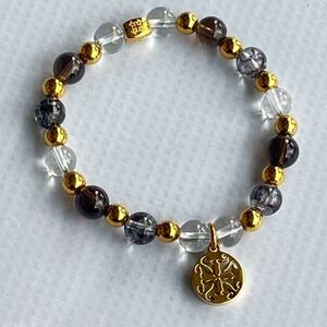 Rustic Cuff Beaded Stretch Bracelet Filigree Charm Marbled Logo Elegant Chic